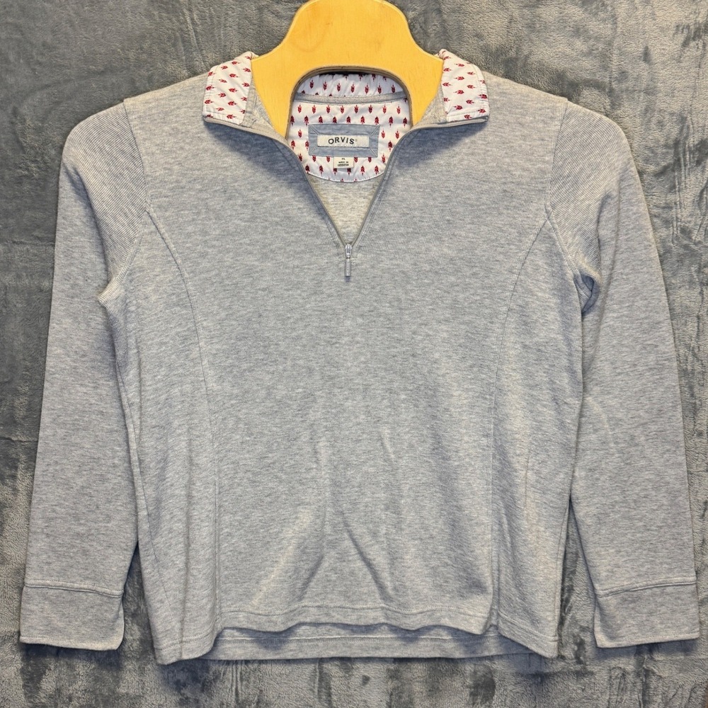 2183 | Orvis Sandy Point Quarter Zip Pullover Womens XL Gray Floral Trim Preppy